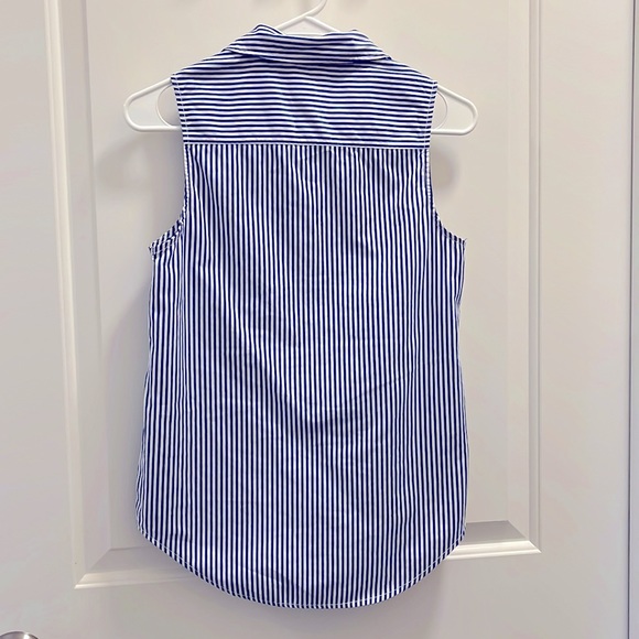Springfield Blue & White Stripe Sleeveless Blouse with Collar and Floral Stitch - Picture 2 of 6